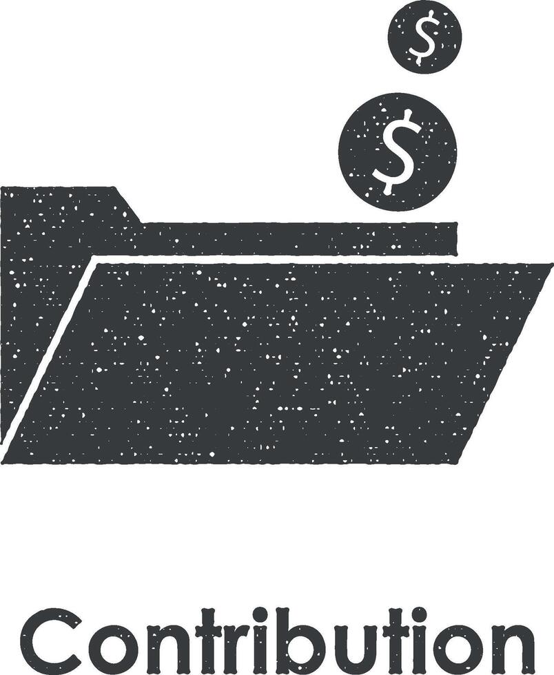 folder, dollar, contribution vector icon illustration with stamp effect