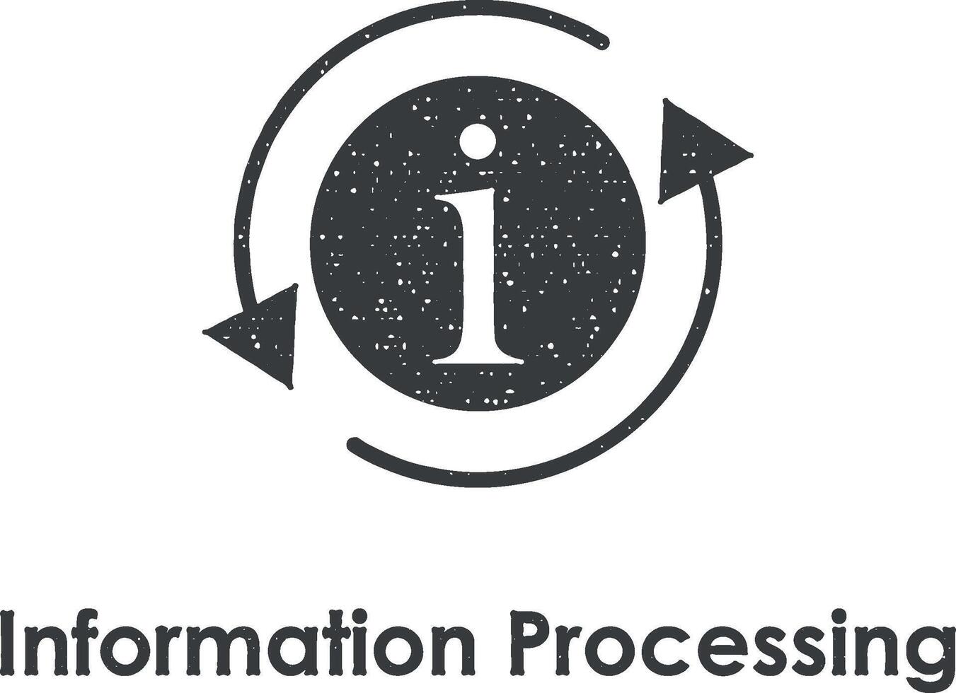 circle, arrow, info, information processing vector icon illustration with stamp effect
