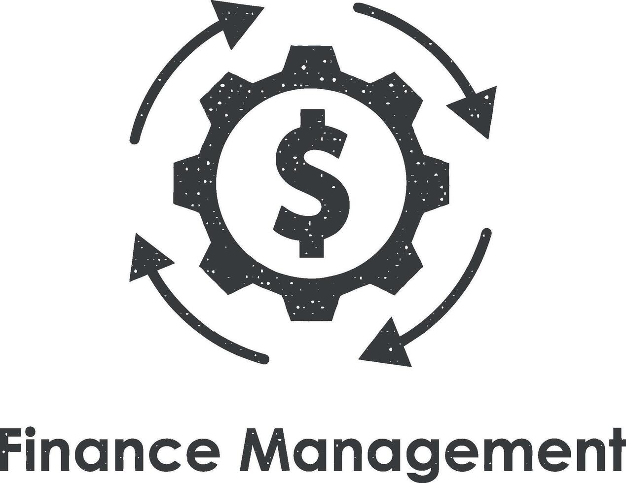 gear, arrow, dollar, finance management vector icon illustration with stamp effect