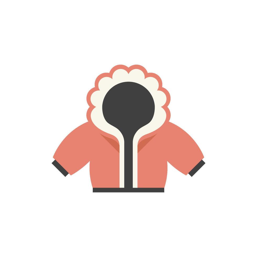 Jacket icon in flat color style. Winter warm hood protection. vector