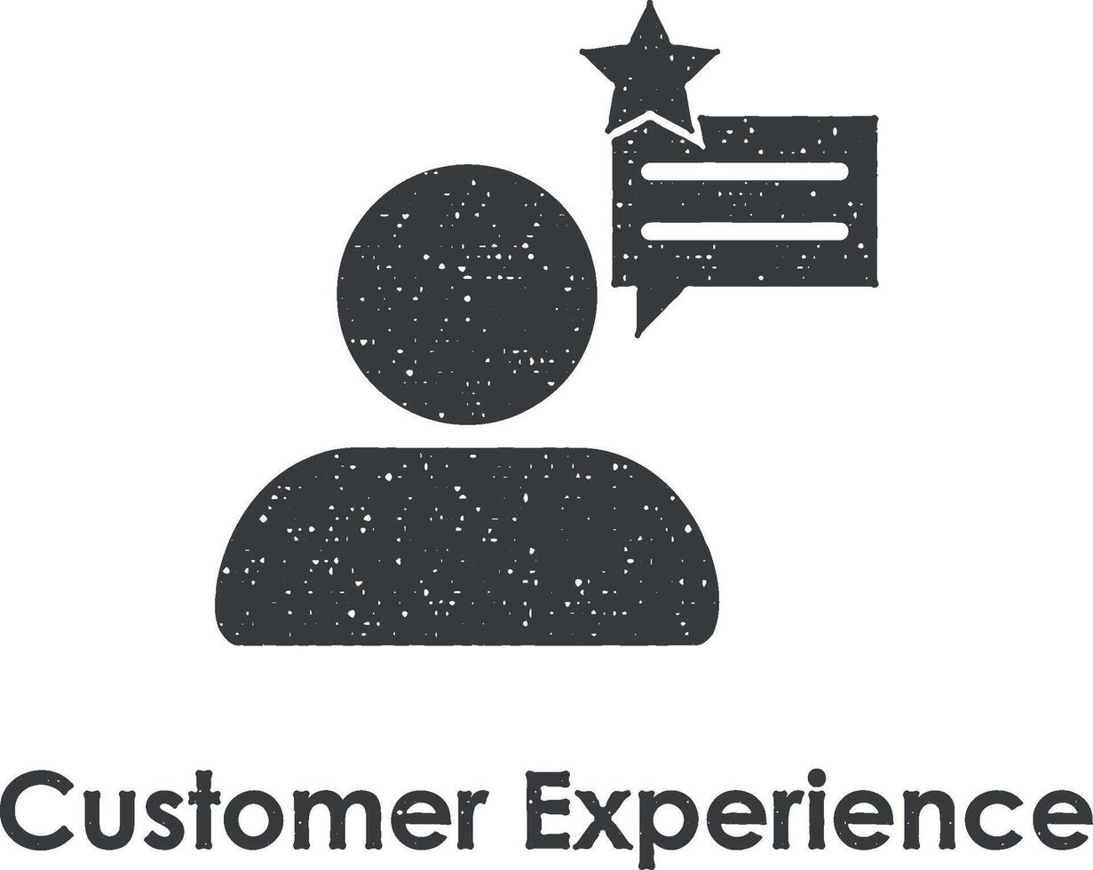 man, comment, customer experience vector icon illustration with stamp effect