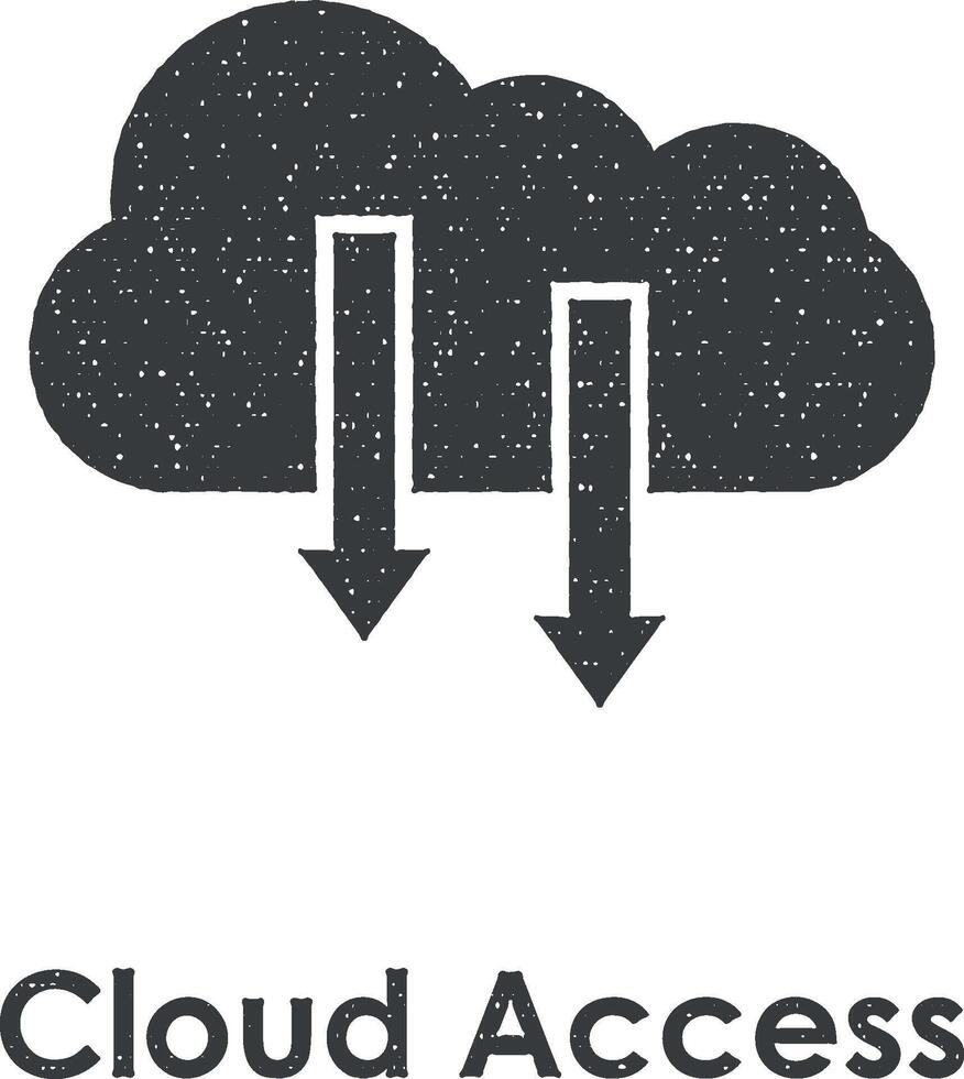 cloud, arrow down, cloud access vector icon illustration with stamp effect