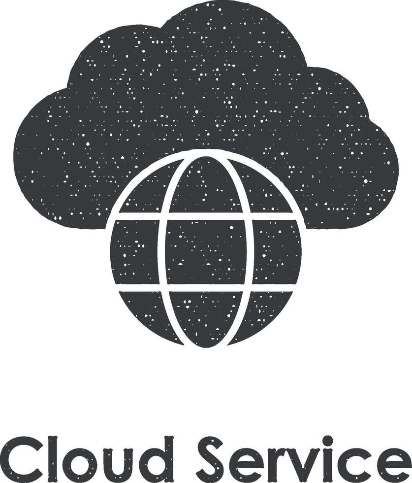 Cloud service, global, world vector icon illustration with stamp effect