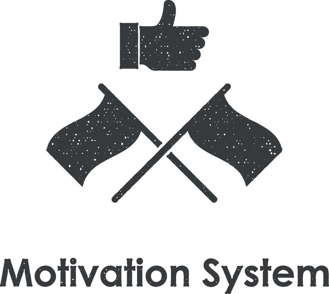 motivation system, flags, like vector icon illustration with stamp effect