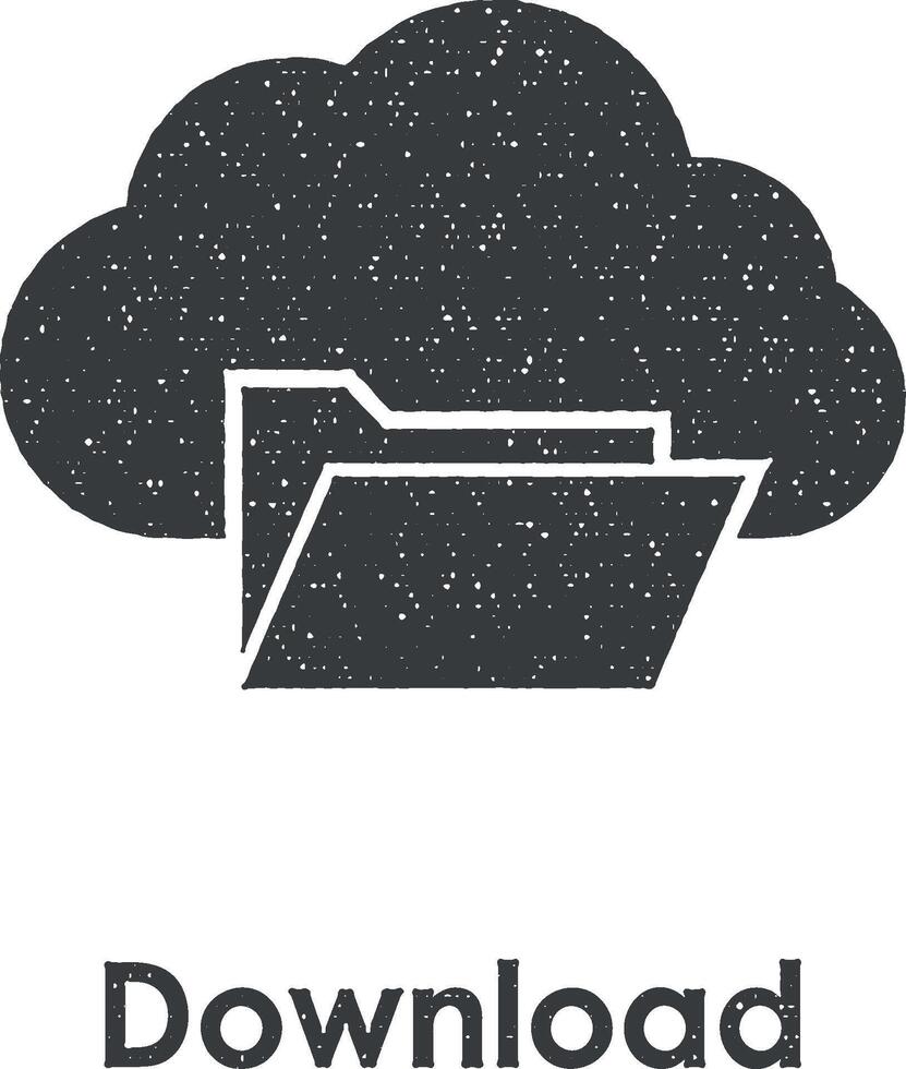 cloud, folder, download vector icon illustration with stamp effect