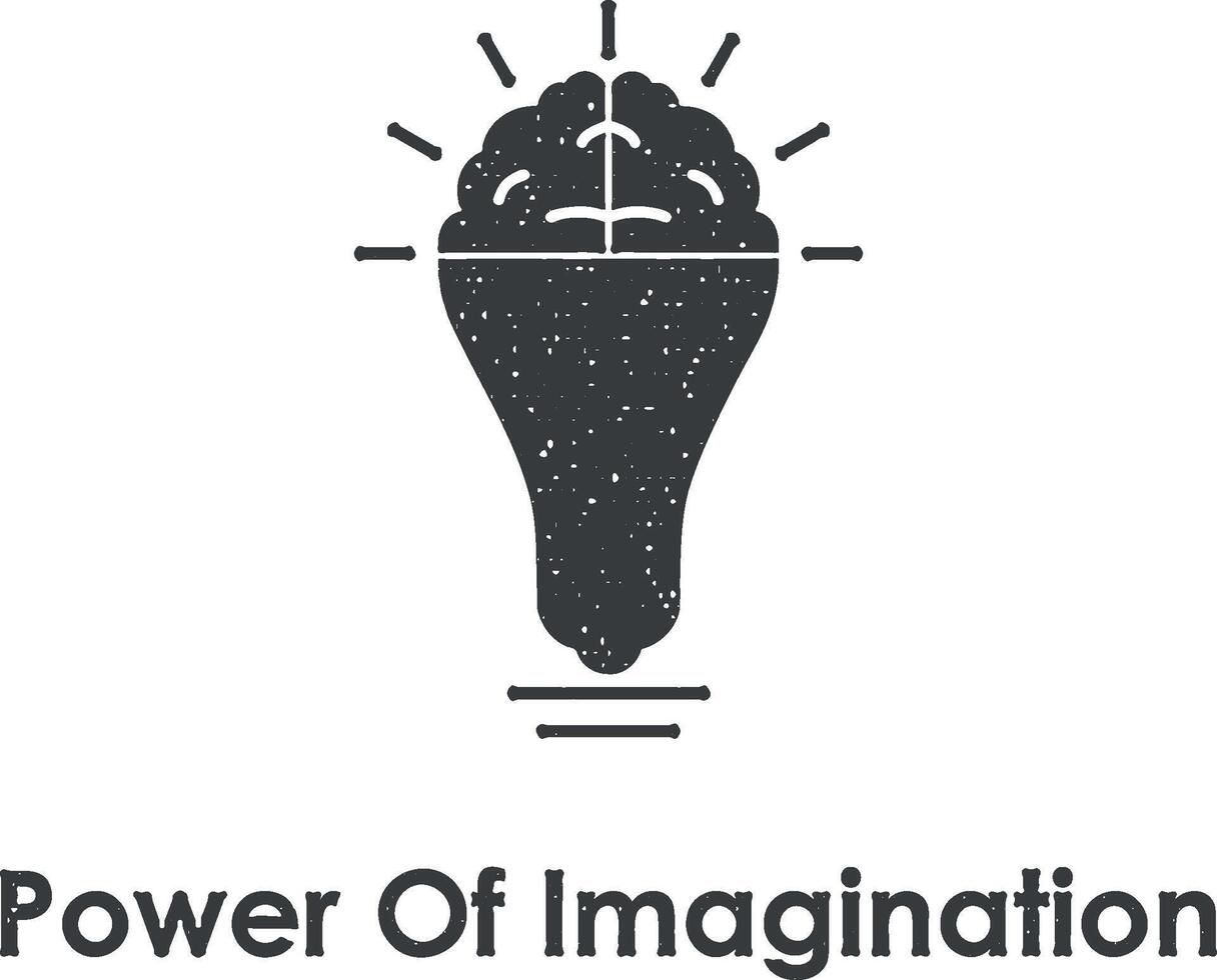 bulb, brain, power of imagination vector icon illustration with stamp effect