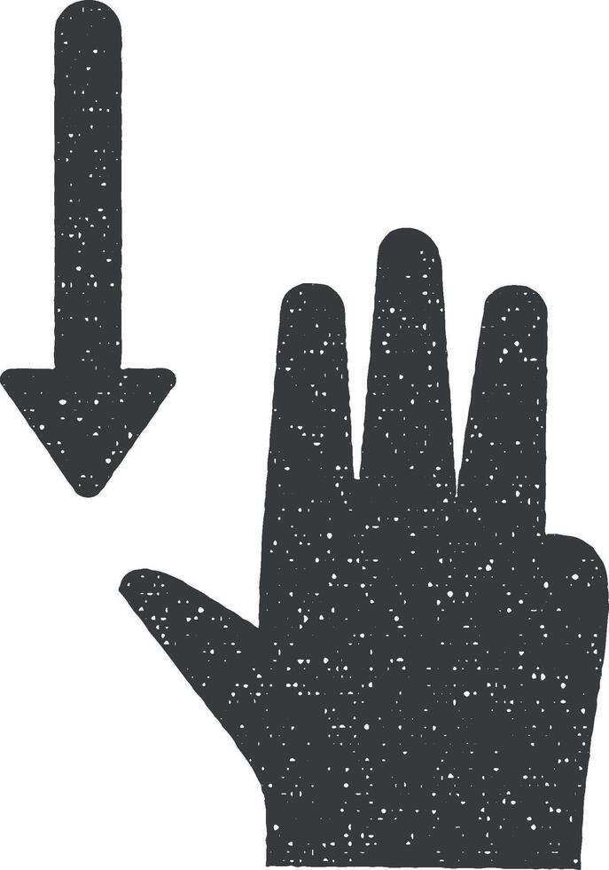 Hand, fingers, gesture, swipe, move, down vector icon illustration with stamp effect