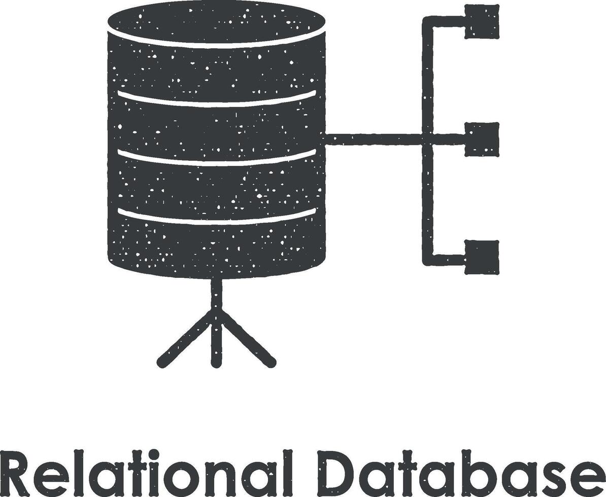 data, connection, relational database vector icon illustration with stamp effect