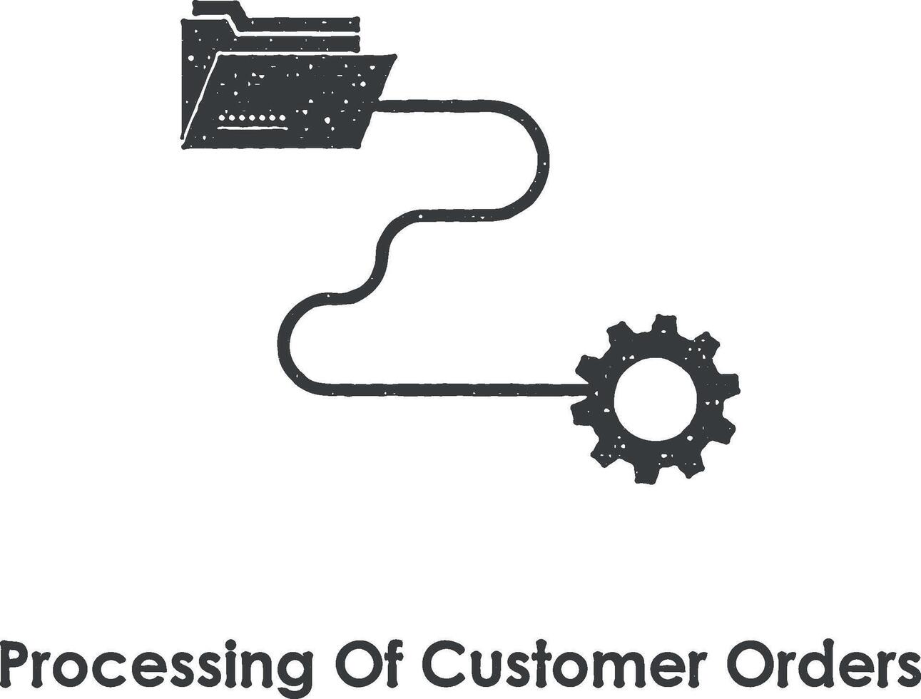 folder, connection, gear, processing of customer orders vector icon illustration with stamp effect