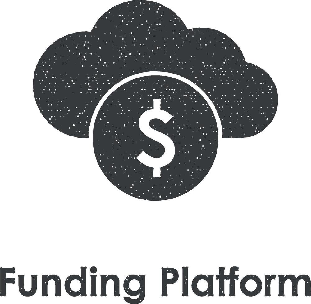 cloud, dollar, funding platform vector icon illustration with stamp effect