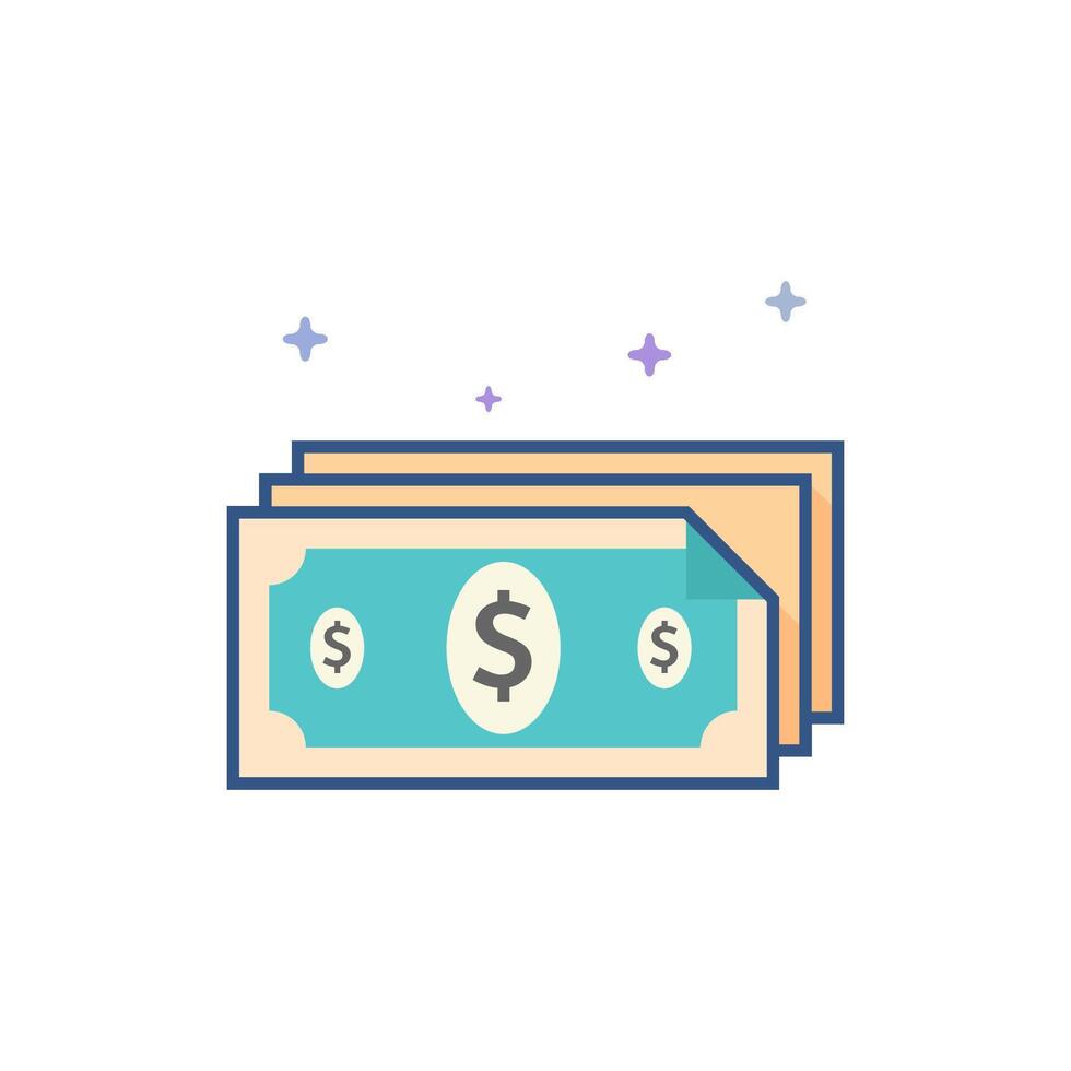 Money icon flat color style vector illustration