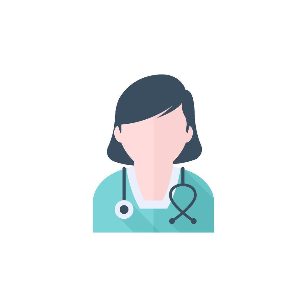 mujer médico icono en plano color estilo. médico cuidado de la salud estetoscopio vector