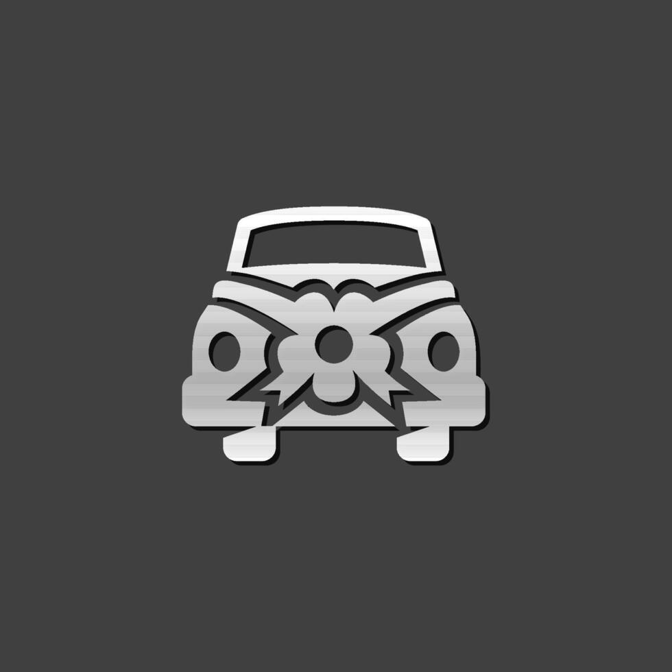 Wedding car icon in metallic grey color style. vector