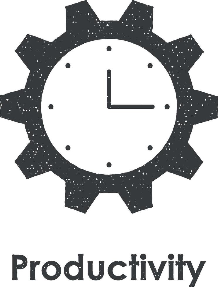 gear, clock, productivity vector icon illustration with stamp effect