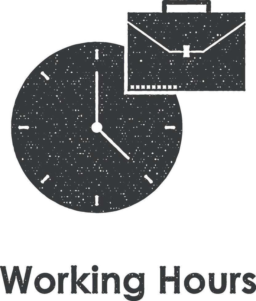 clock, diplomat, working hours vector icon illustration with stamp effect