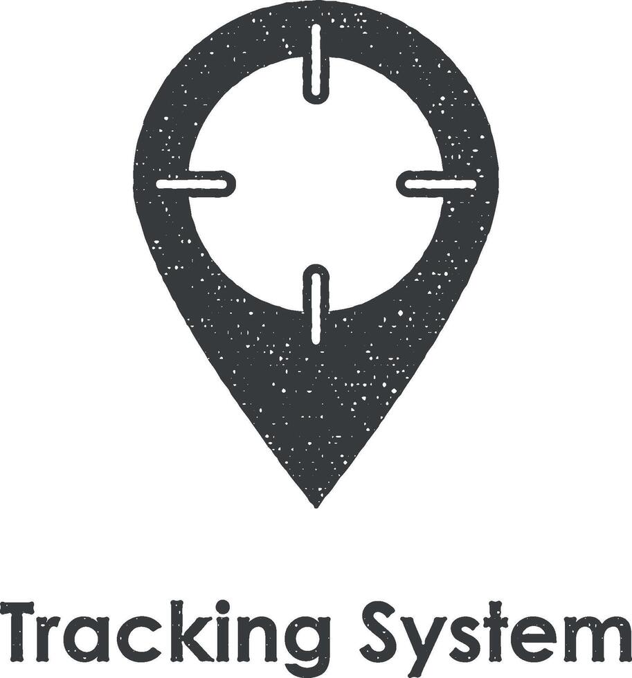 pin, target, tracking system vector icon illustration with stamp effect