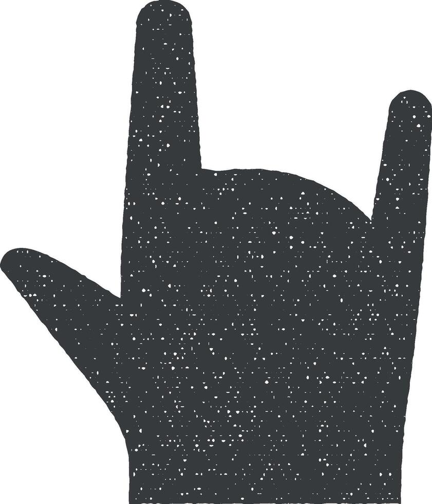 Hand, fingers, gesture, sing of the horns vector icon illustration with stamp effect