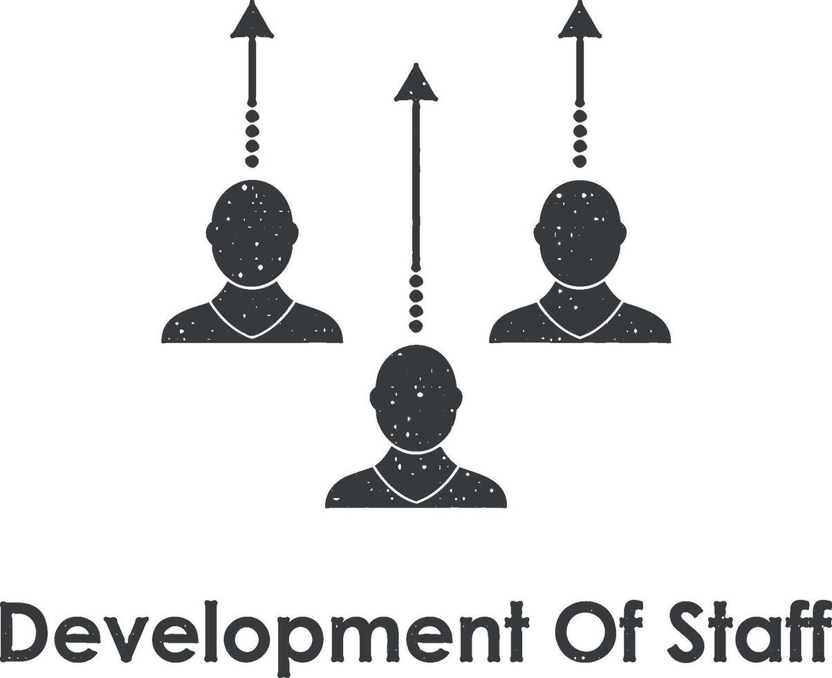 development of staff, arrow up, worker vector icon illustration with stamp effect