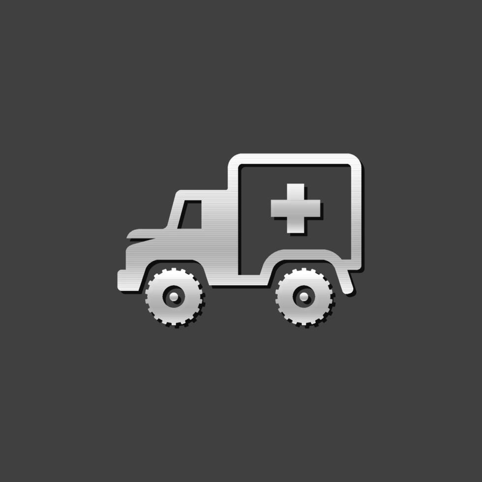 Military ambulance icon in metallic grey color style. Vintage truck vehicle vector