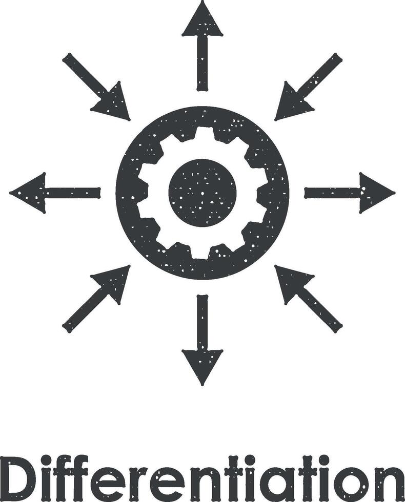 arrow, gear, settings, differentiation vector icon illustration with stamp effect