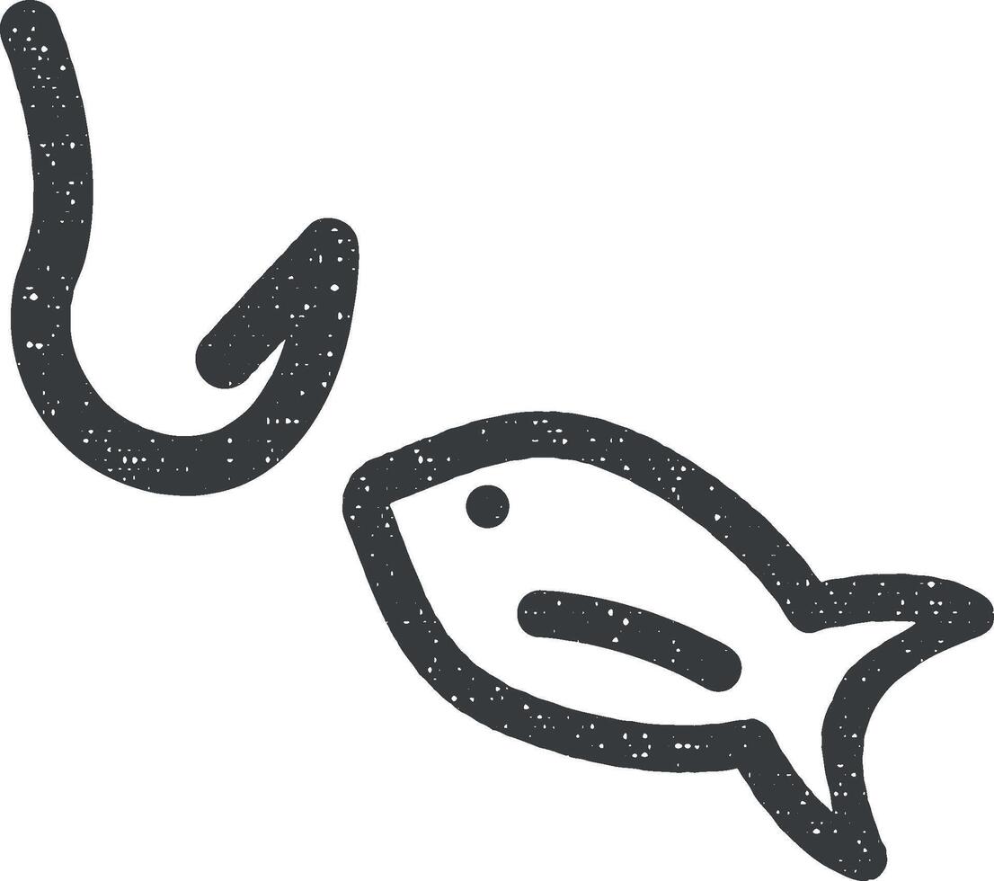 fish, hook vector icon illustration with stamp effect