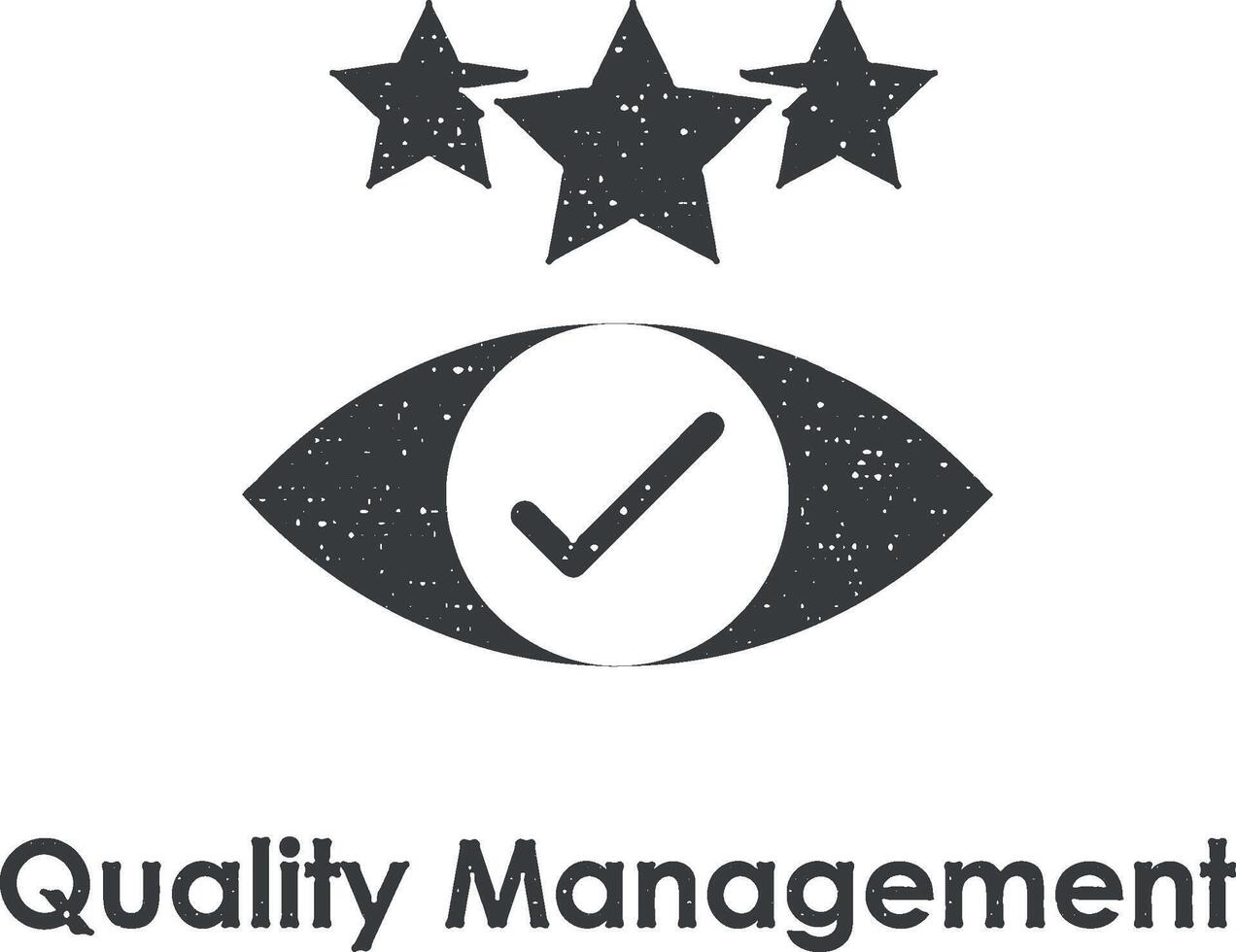 eye, check, stars, quality management vector icon illustration with stamp effect