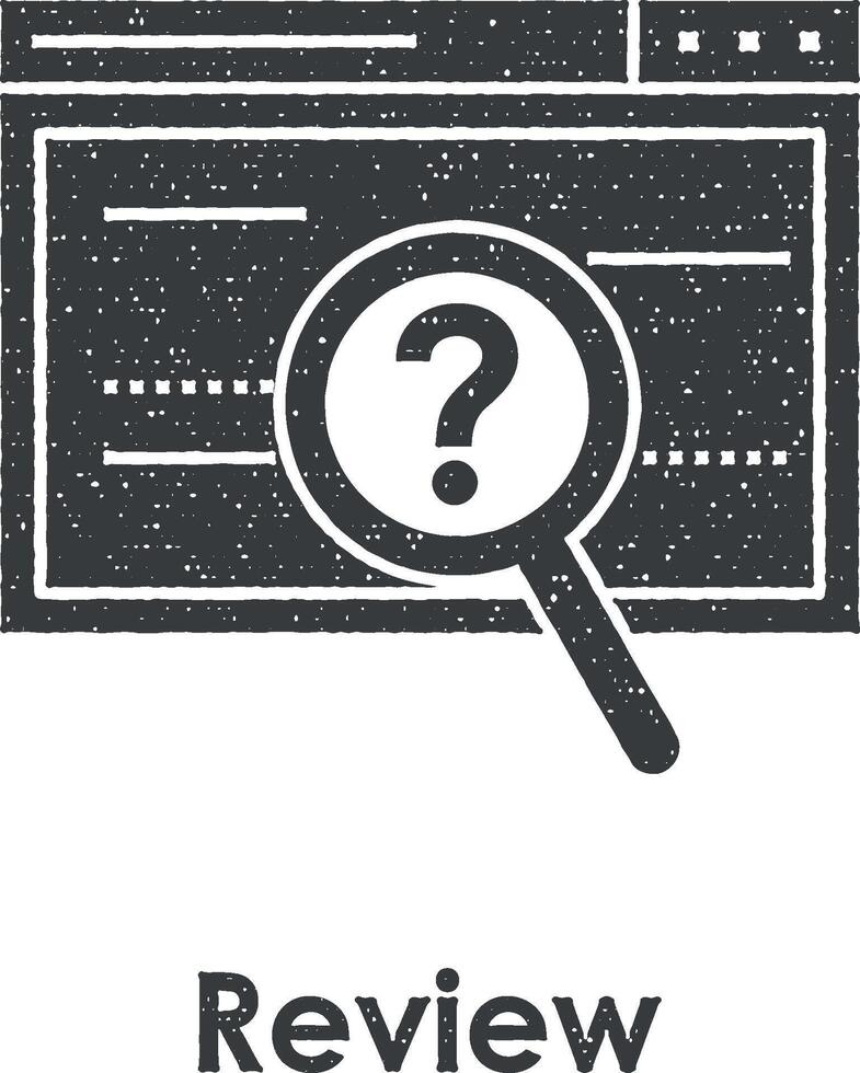 web browser, magnifier, review vector icon illustration with stamp effect