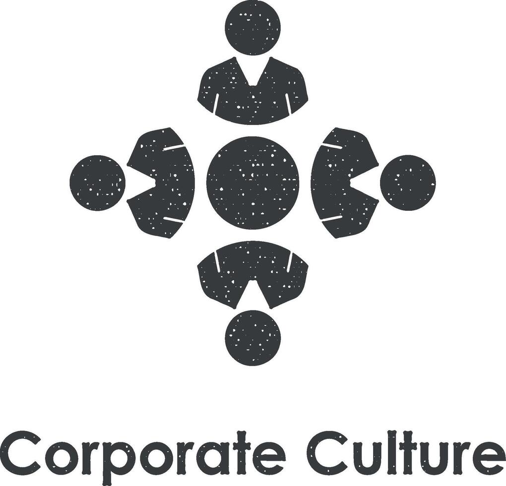 workers, circle, corporate culture vector icon illustration with stamp effect