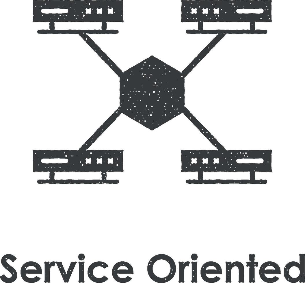 servers, hexagon, service oriented vector icon illustration with stamp effect