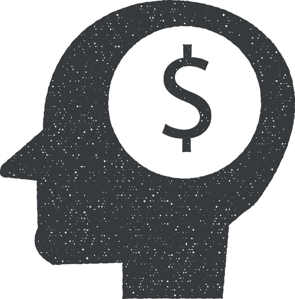 money in head vector icon illustration with stamp effect