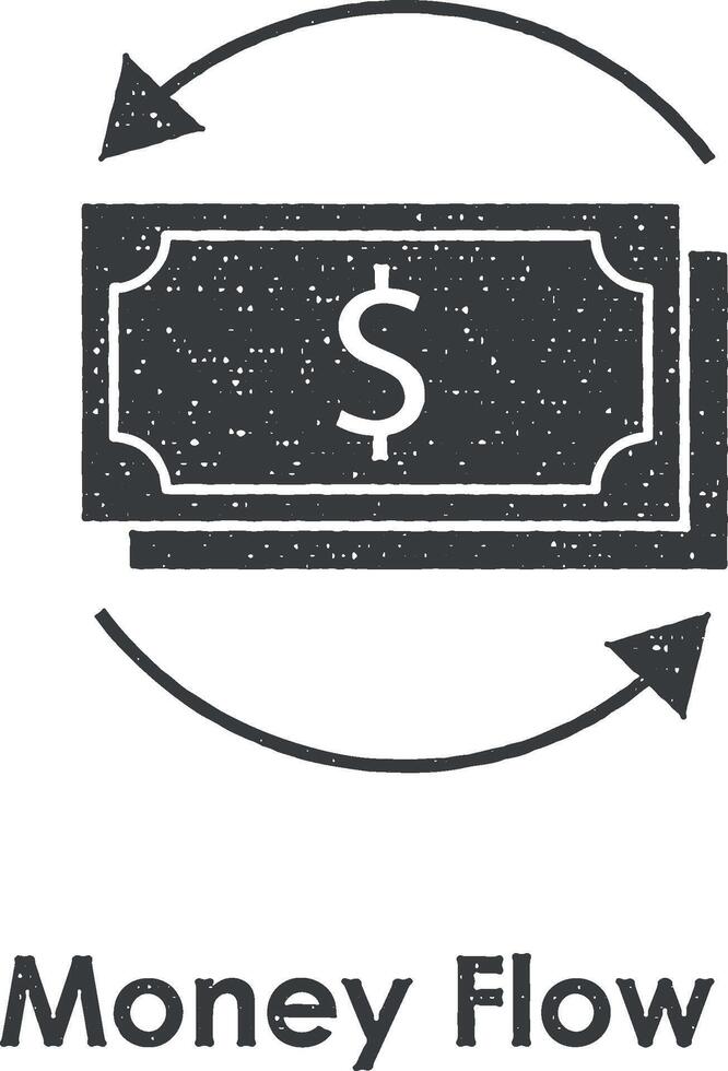 money flow, dollar bill, arrow vector icon illustration with stamp effect