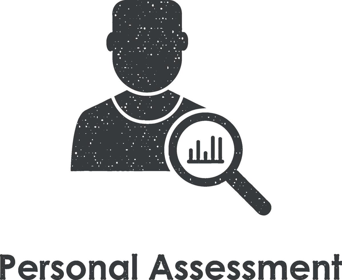 search assessment, personal assessment vector icon illustration with stamp effect