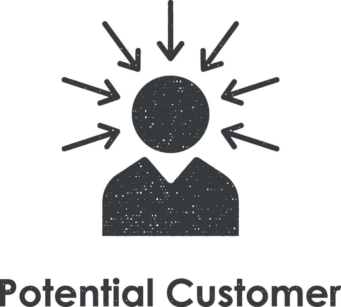 man, arrow, potential customer vector icon illustration with stamp effect