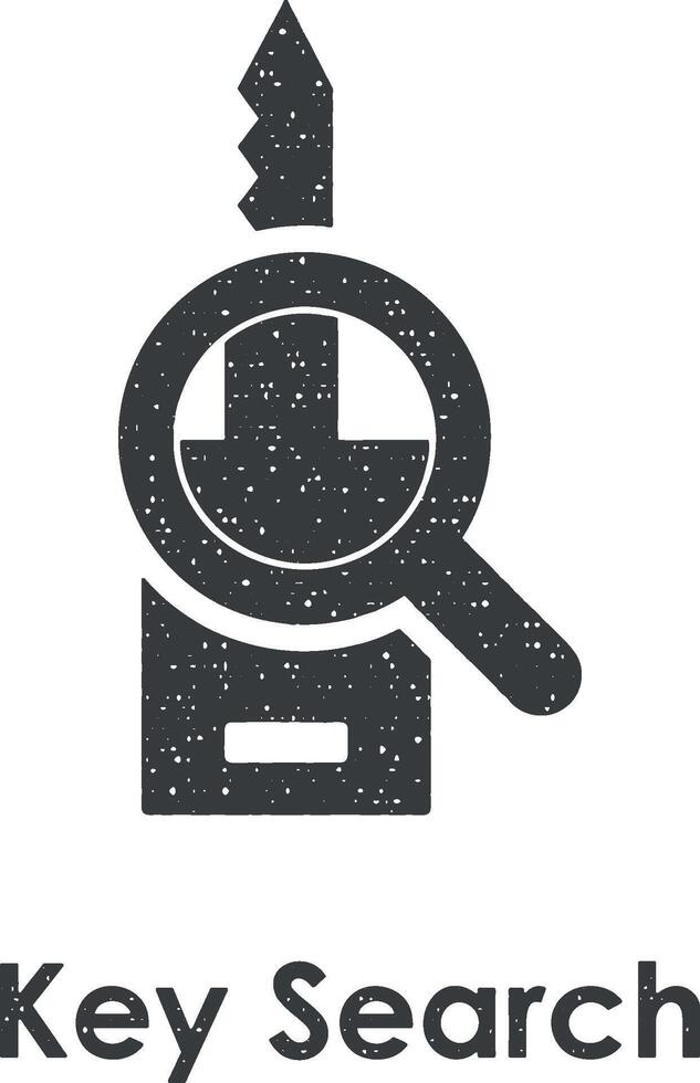 key, search, magnifier vector icon illustration with stamp effect