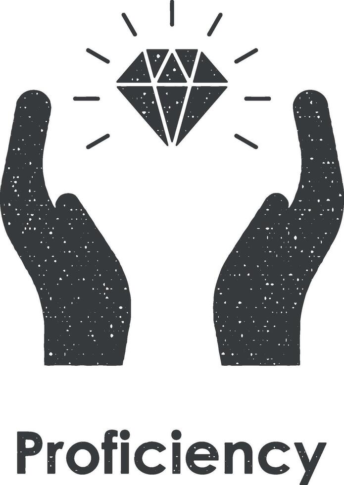 hand, diamond, proficiency vector icon illustration with stamp effect