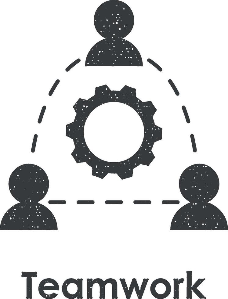 team, teamwork, gear vector icon illustration with stamp effect