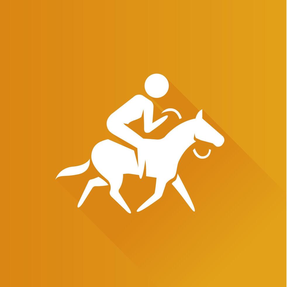 Horse riding flat color icon long shadow vector illustration