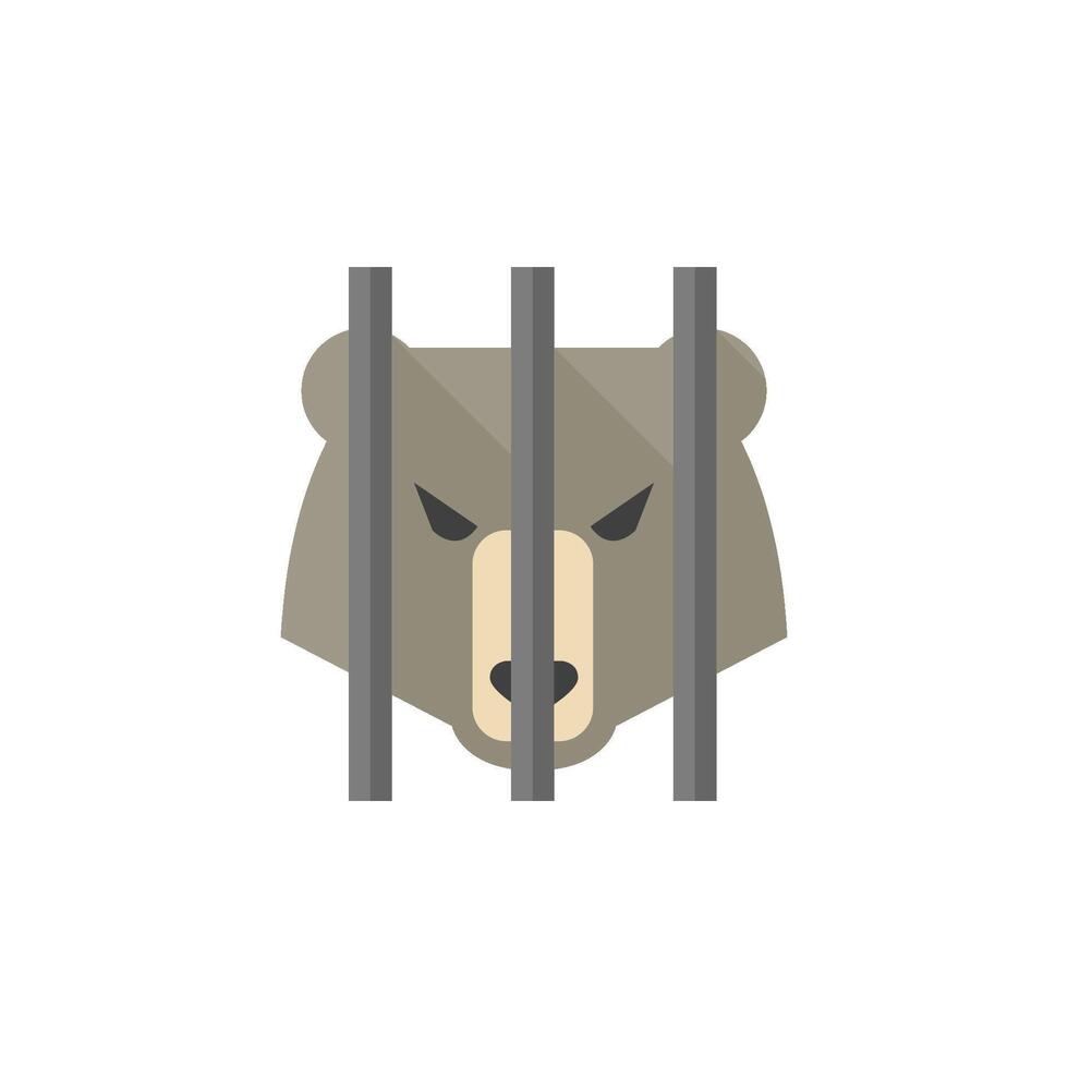 enjaulado animal icono en plano color estilo. oso carnívoro mamífero zoo selva cazador cuarentena vector