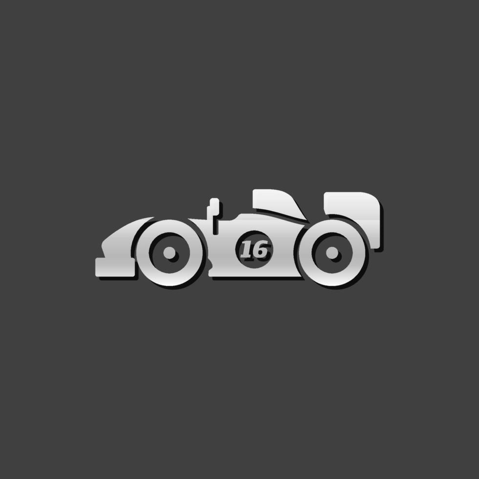 Race car icon in metallic grey color style. Rally sport circuit vector