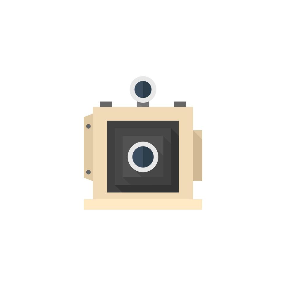 Large format camera icon in flat color style. View field sheet film photography lens vector
