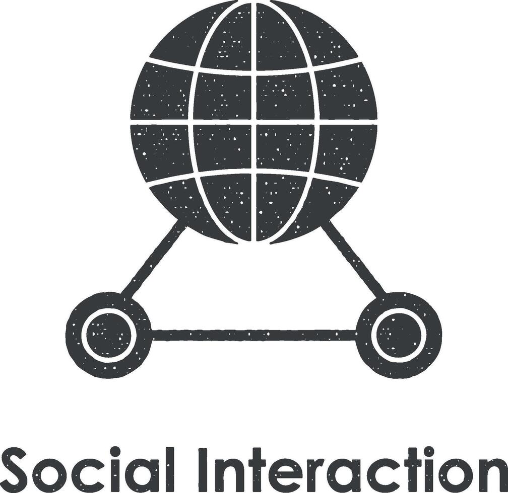 world, global, social interaction vector icon illustration with stamp effect