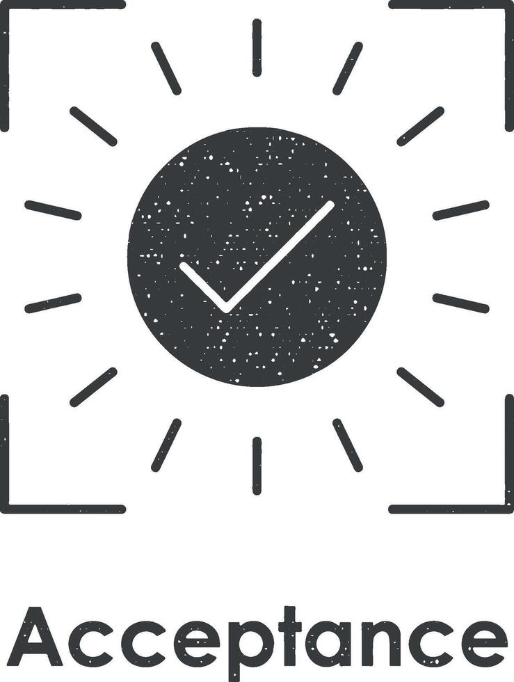 check, focus, acceptance vector icon illustration with stamp effect