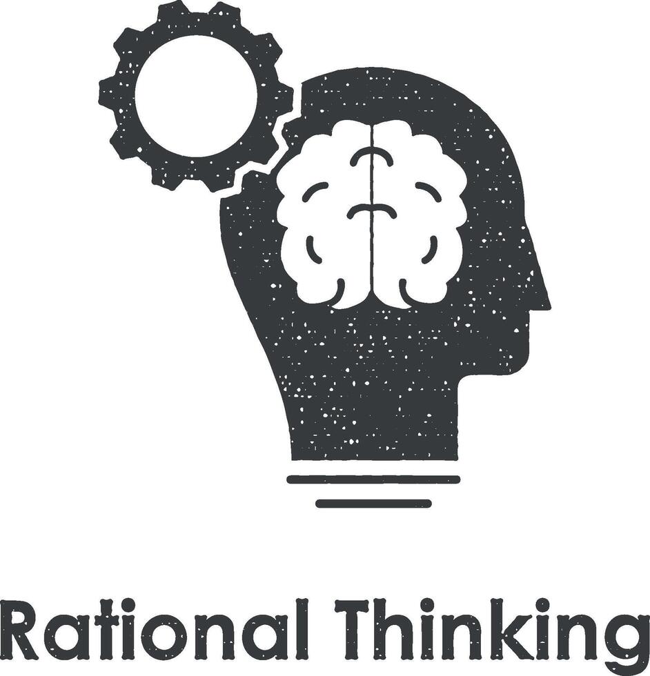 brain, gear, rational thinking vector icon illustration with stamp effect
