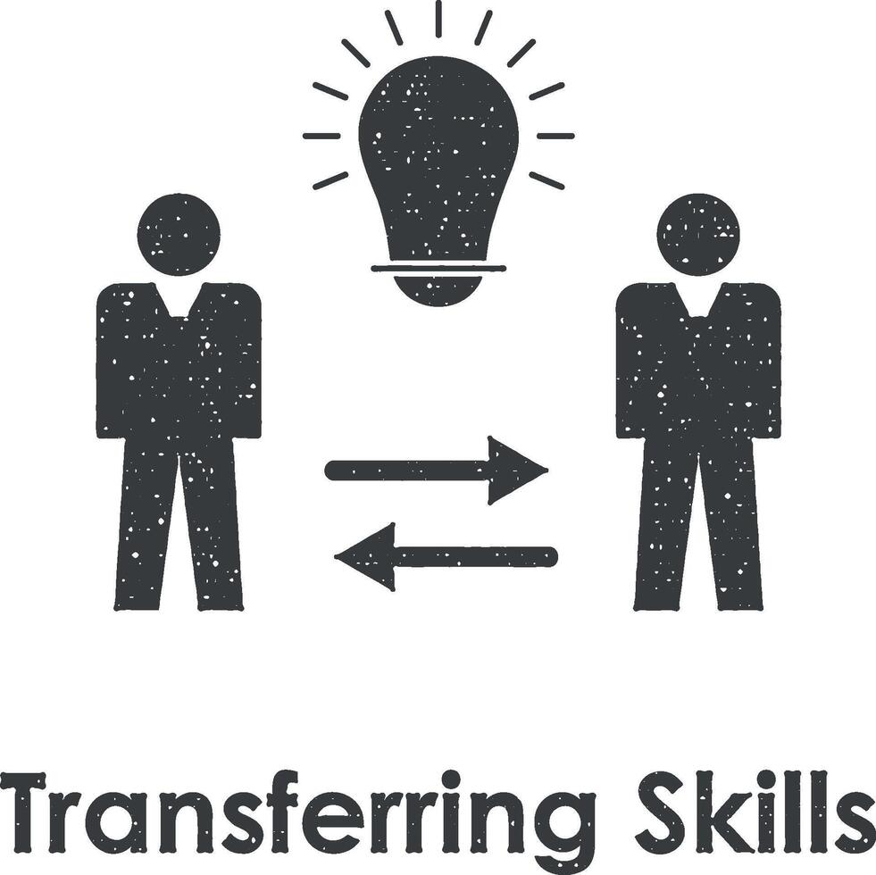men, bulb, transfering skills vector icon illustration with stamp effect