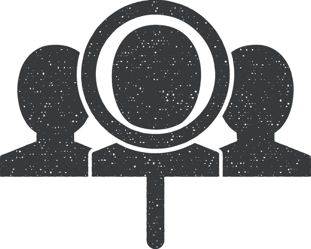 search team, magnifier, business vector icon illustration with stamp effect