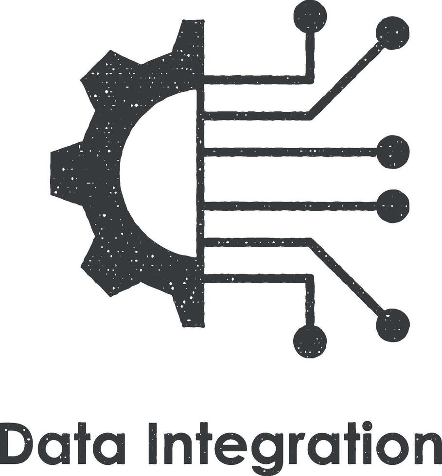 gear, circuit board, data integration vector icon illustration with stamp effect