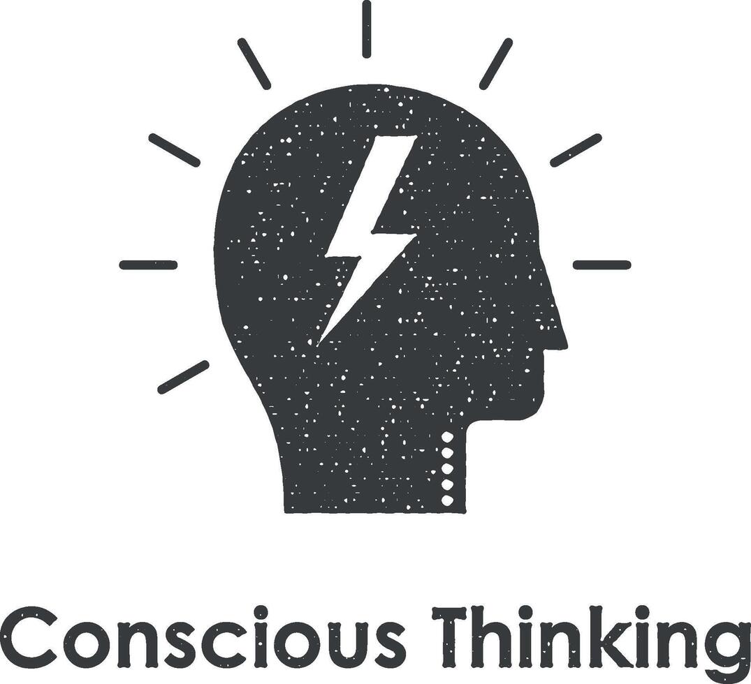 had, light, conscious thinking vector icon illustration with stamp effect