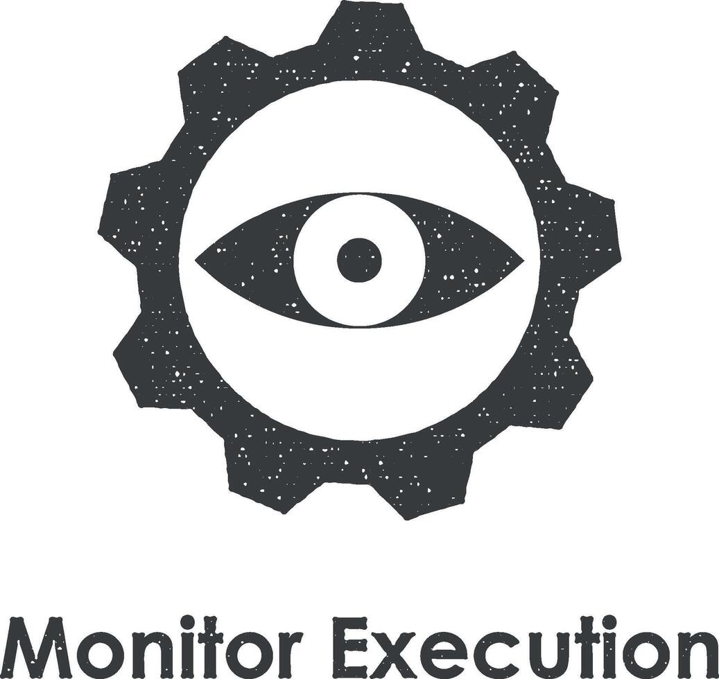 eye, gear vector icon illustration with stamp effect