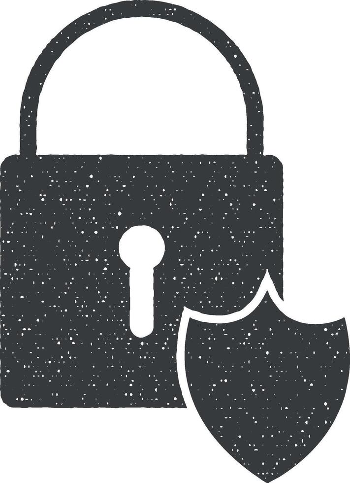 lock shield vector icon illustration with stamp effect