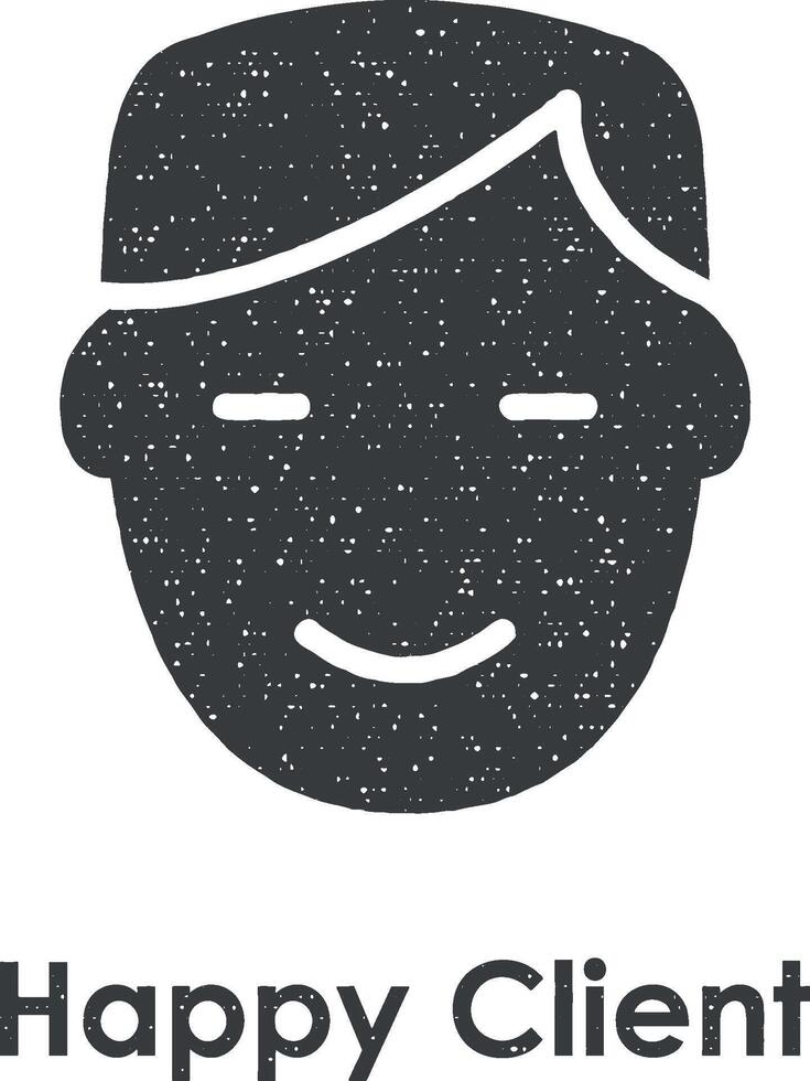 man, happy, client vector icon illustration with stamp effect